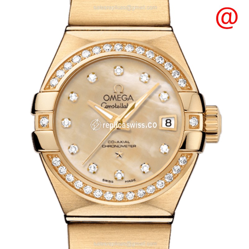 Luxurious Omega Constellation Replica, 18kt Gold Automatic Movement & Diamond Bezels Watch