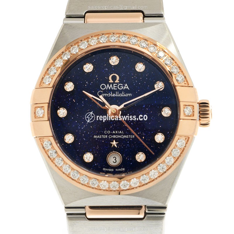 Luxurious Omega Constellation Replica in 18kt Rose Gold, Automatic Movement, Blue Dial, and