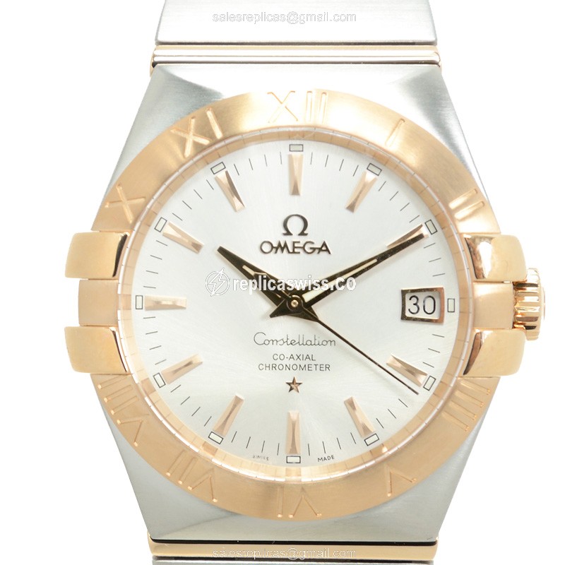 Luxurious Omega Constellation Replica in 18kt Steel Rose Gold, Automatic Movement Silver