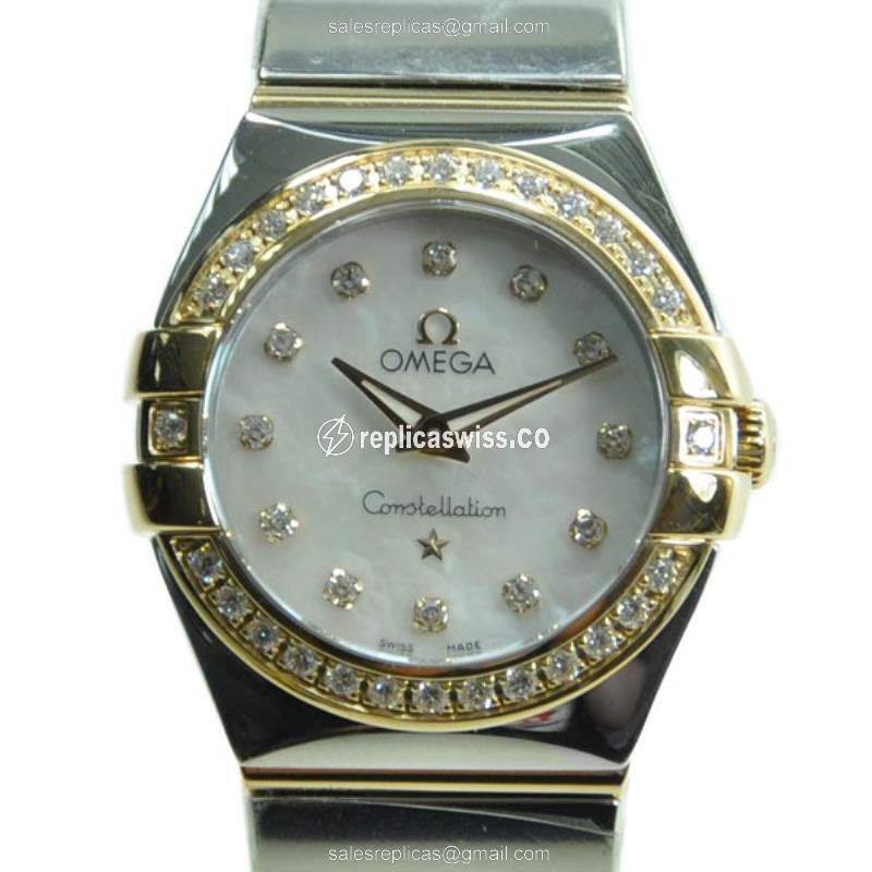 Luxurious Omega Constellation Replica in 18kt Steel & Silver, White Dial & Quartz Movement Watch