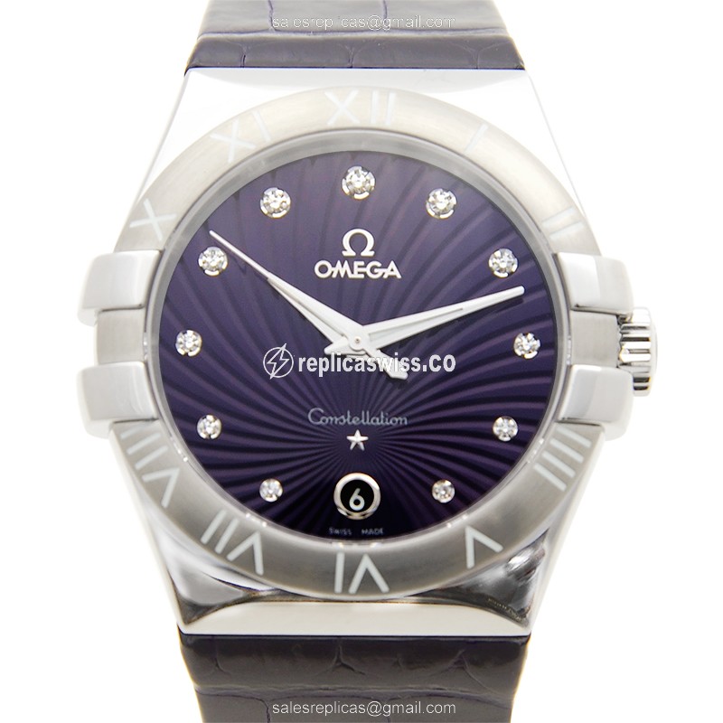 Luxurious Omega Constellation Replica in Purple with Quartz Movement Stainless Steel Case Watch