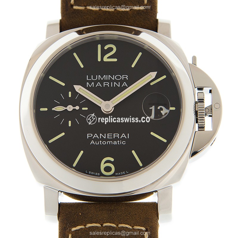 Luxurious Panerai LUMINOR Automatic Replica, Black Dial & Leather Strap, Stainless Steel Case Watch