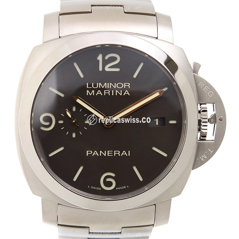 Luxurious Panerai LUMINOR Automatic Titan Replica, Black Dial & Silver Strap Watch