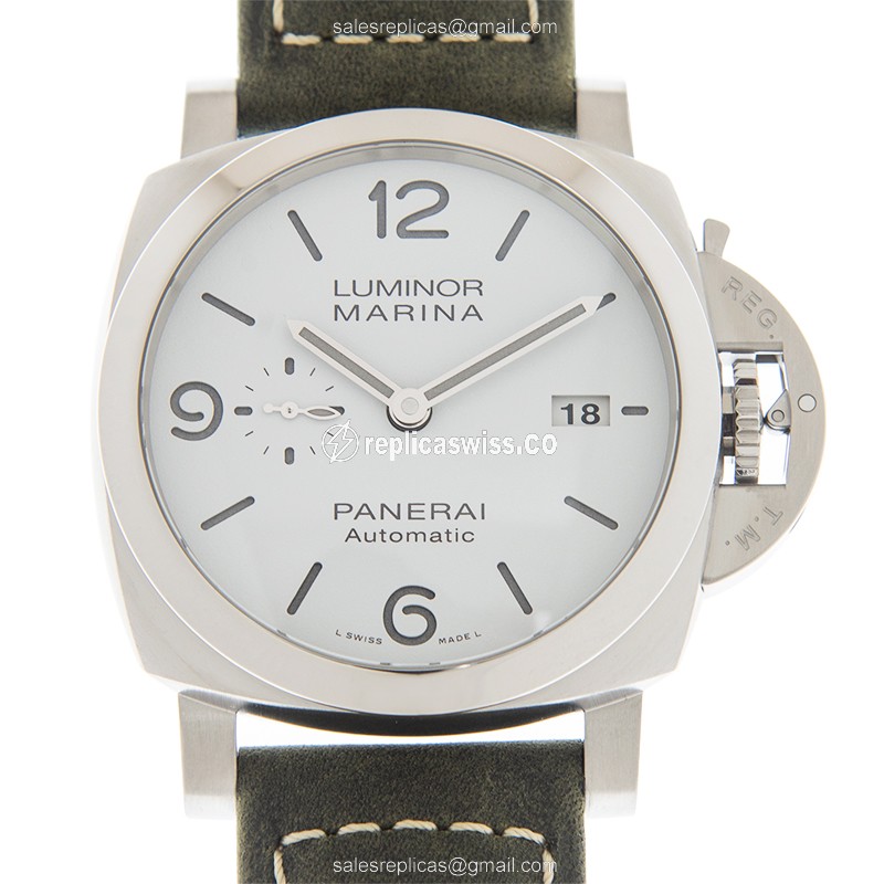 Luxurious Panerai Luminor Marina Replica with Automatic Movement & White Dial, Exquisite Leather