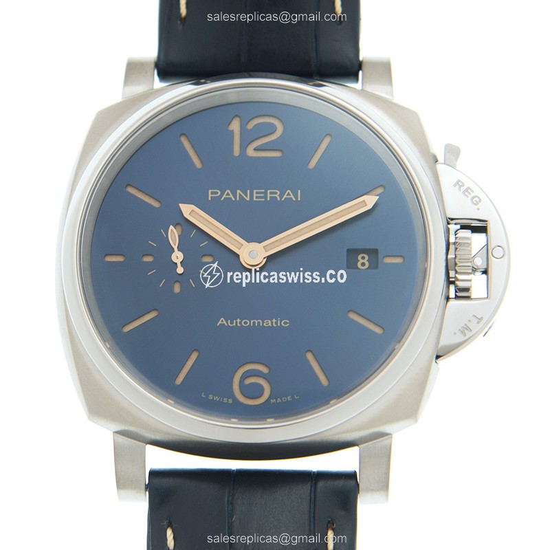 Luxurious Panerai LUMINOR Replica in Polished Titanium, Automatic Blue Dial & Alligator Strap Watch