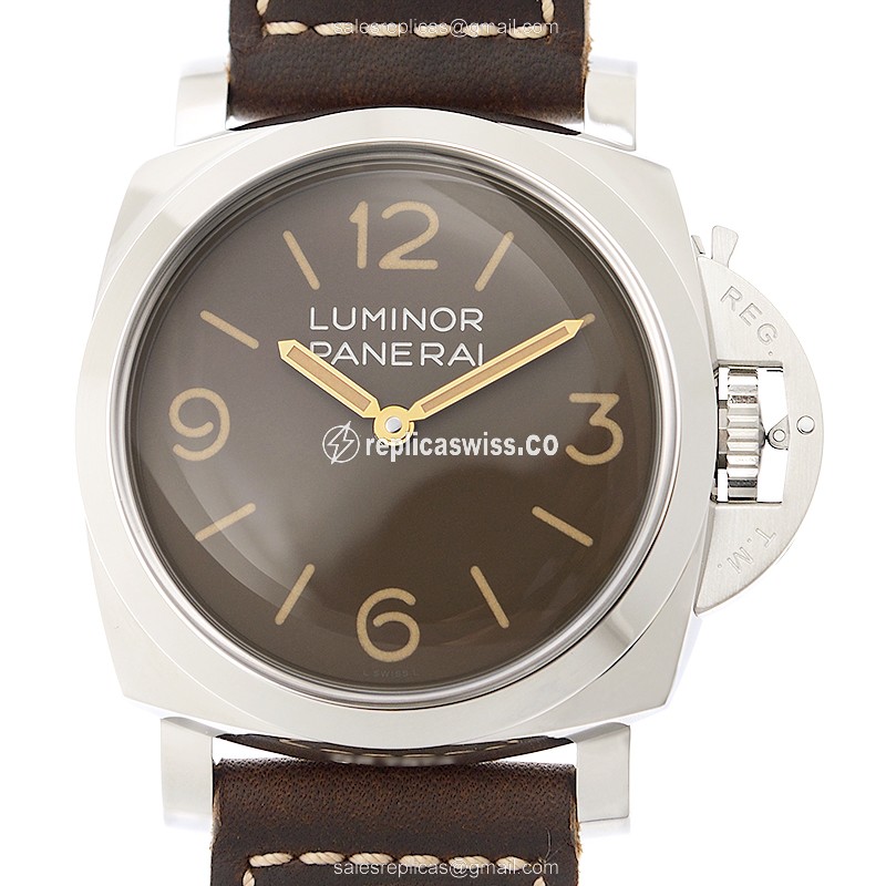 Luxurious Panerai PAM00663 Luminor Replica with Manual Wind Movement Brown Dial on Cowhide