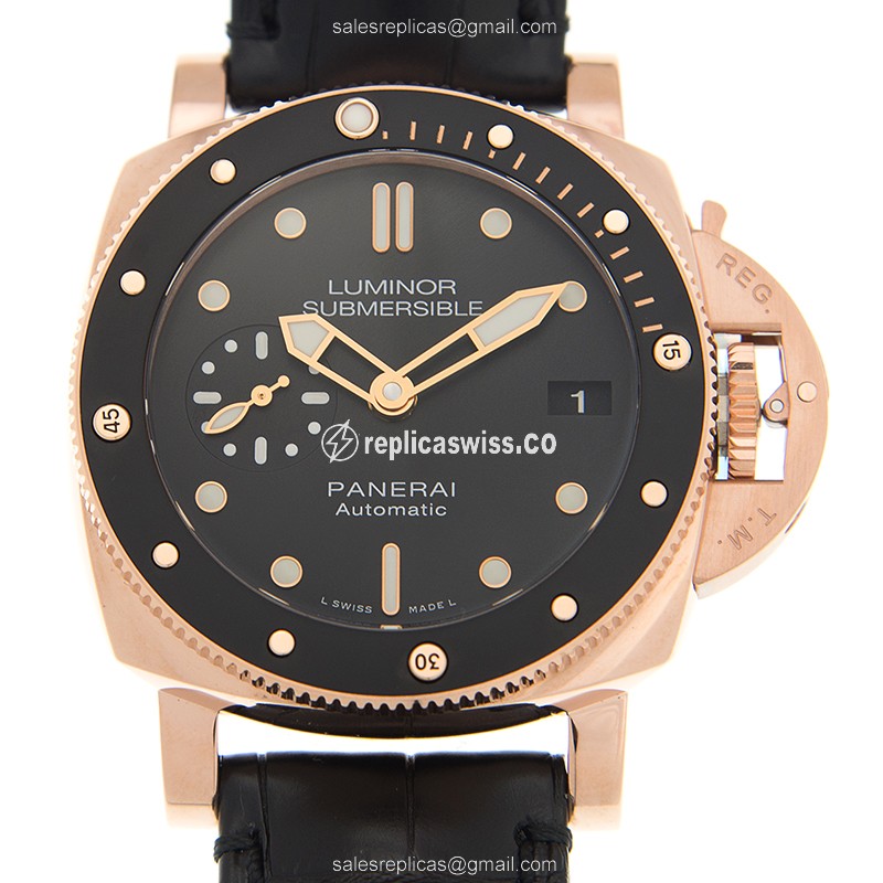 Luxurious Panerai PAM00684 LUMINOR Replica in 18kt Rose Gold, Automatic Movement & Black Dial Watch