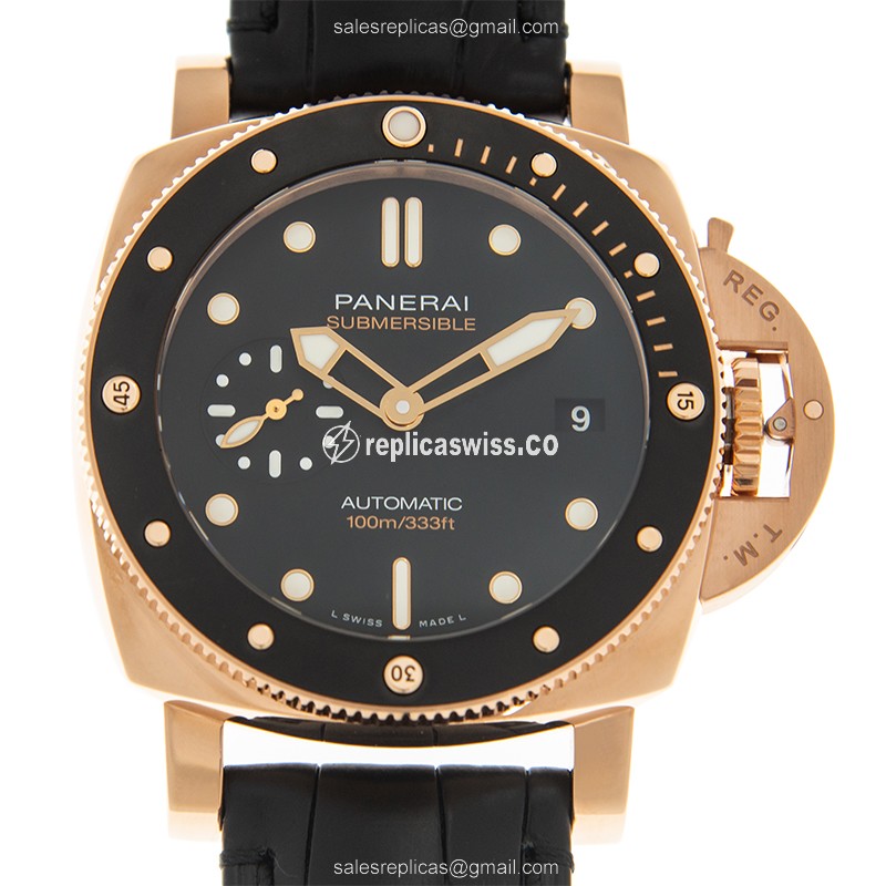 Luxurious Panerai PAM00974 Divers Replica in 18kt Rose Gold, Automatic Movement, Black Dial &