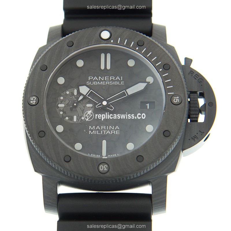 Luxurious Panerai PAM00979 Submersible Replica, Automatic Black Fiber Case & Crystal Dial Watch