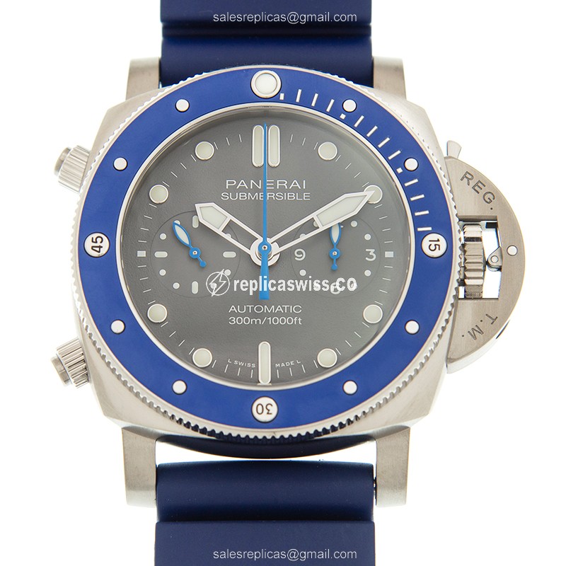 Luxurious Panerai PAM00982 Divers Automatic Titanium Watch with Gray Dial & Blue Rubber Strap