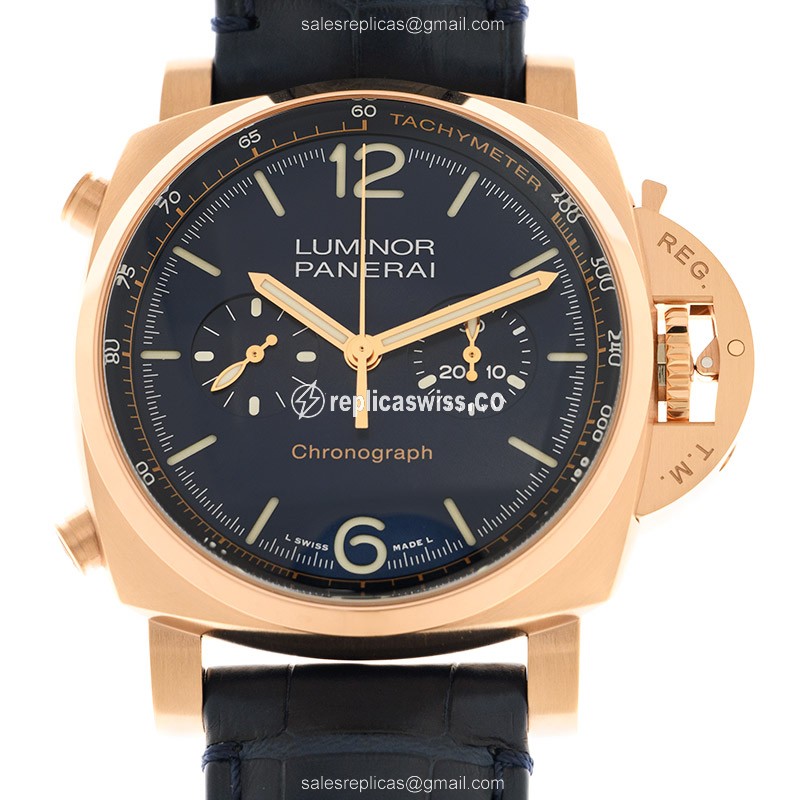 Luxurious Panerai PAM01111 LUMINOR Replica in 18kt Gold, Manual Wind, Blue Dial & Alligator Strap