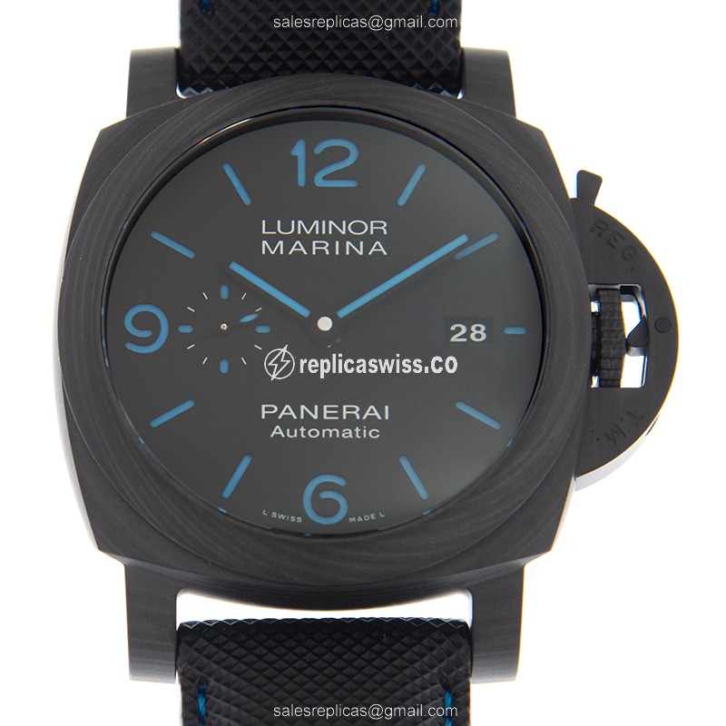 Luxurious Panerai PAM01661 Luminor Marina Replica, Automatic, Black Fiber Case & Canvas Strap Watch