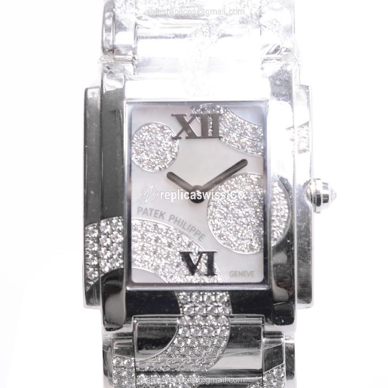 Luxurious Patek Philippe 4910/49G-001 Replica with Silver Dial 18kt Diamond Case Watch