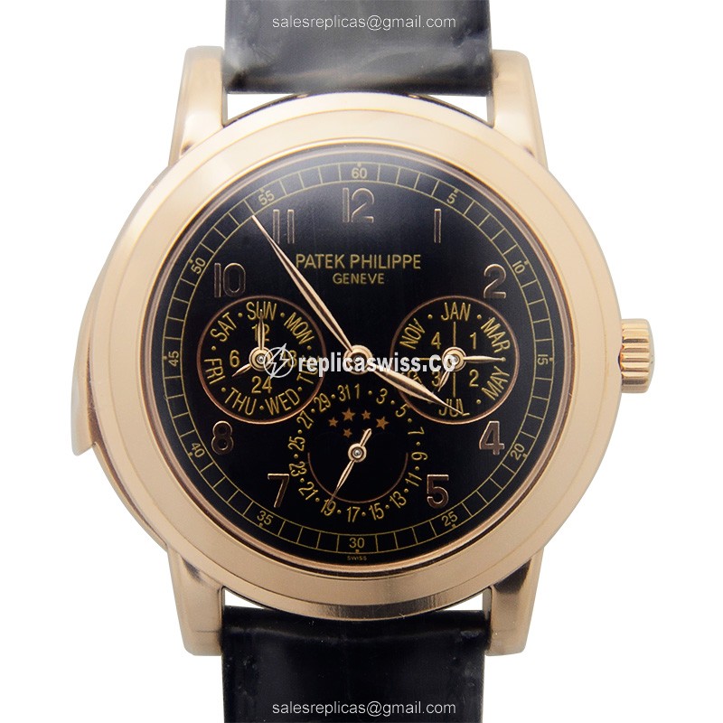 Luxurious Patek Philippe 5074R-001 Grand Complications Replica in 18kt Rose Gold with Black Dial &
