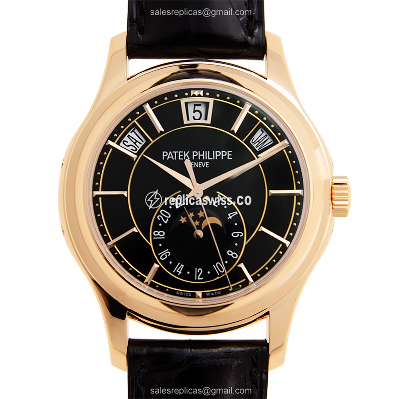 Luxurious Patek Philippe 5205R-010 Replica with Black Dial & 18kt Gold Case Watch