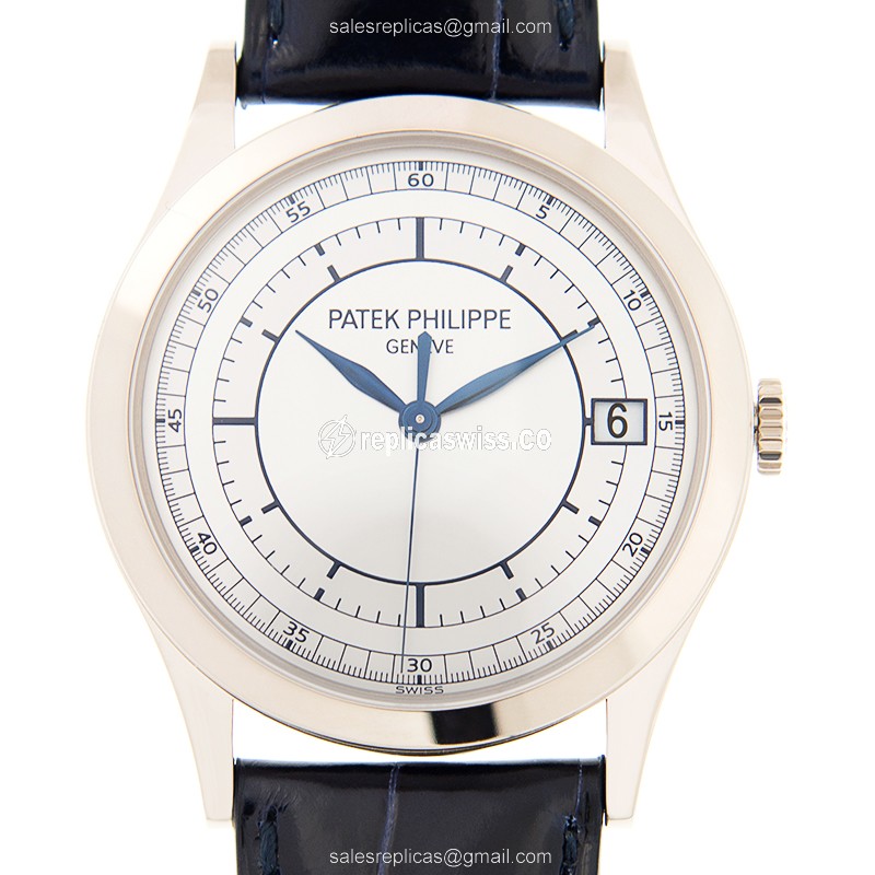 Luxurious Patek Philippe 5296G-001 CALATRAVA | Automatic, White Gold Case, Blue Alligator Strap