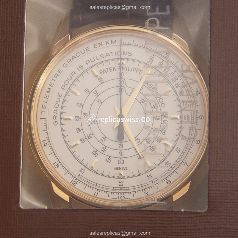 Luxurious Patek Philippe 5975J-001 Replica in 18kt Gold Case with White Dial Alligator Strap