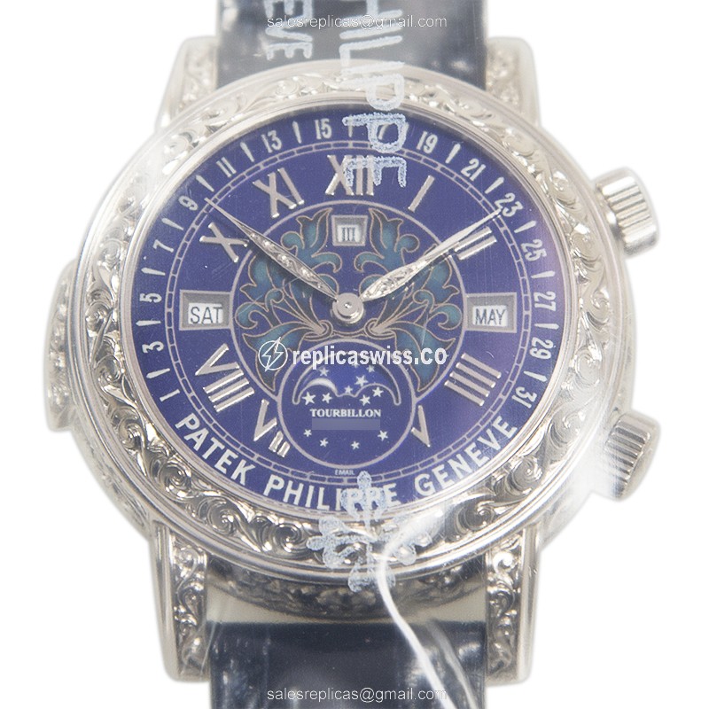 Luxurious Patek Philippe 6002G-001 Manual Wind Replica in 18kt Gold, Blue Dial & Blue Alligator