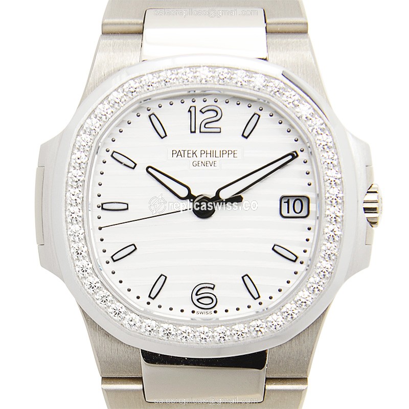 Luxurious Patek Philippe 7010/1G-011 Nautilus Replica, 18kt White Gold Case, Diamond Bezel Watch