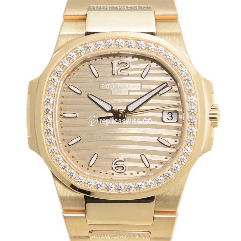 Luxurious Patek Philippe 7010/1R-012 Nautilus Replica in 18kt Gold, Crystal Case & Rose Gold Strap