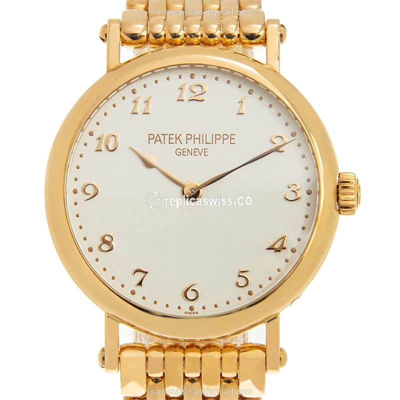 Luxurious Patek Philippe Calatrava Replica, Automatic, 18kt Rose Gold Case, White Dial Watch