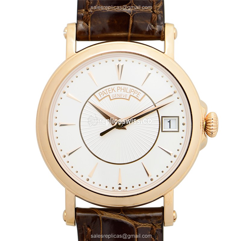 Luxurious Patek Philippe Calatrava Replica, Automatic Movement, White Dial, 18kt Rose Gold Case