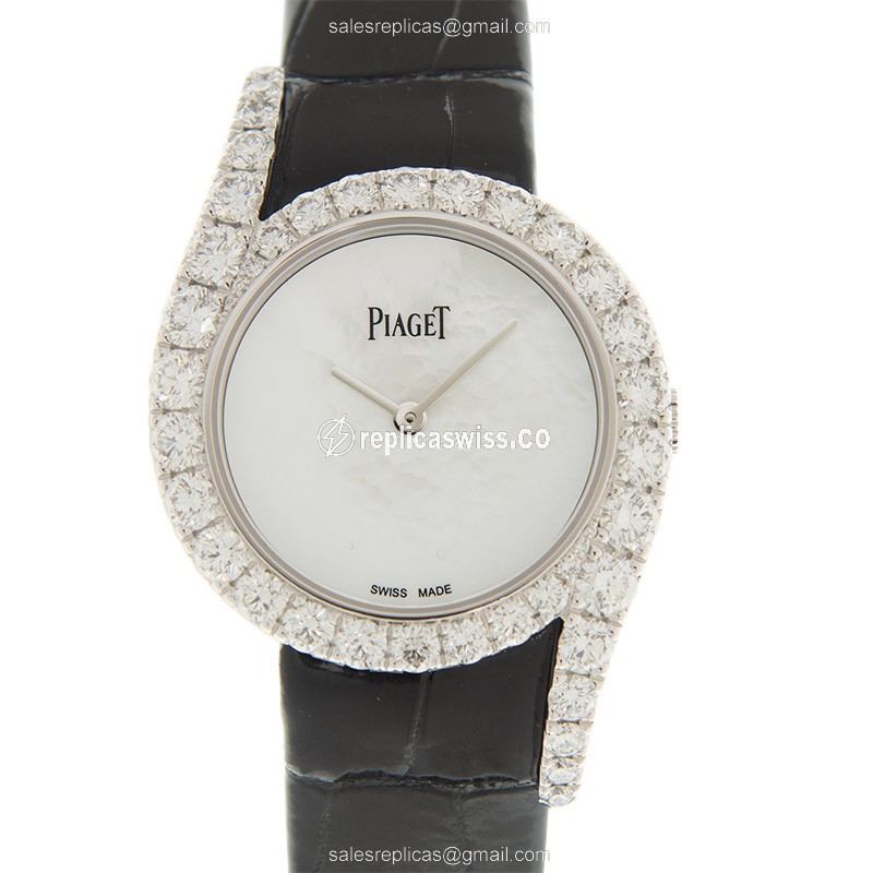 Luxurious Piaget G0A44160 Gala Quartz Watch, 18kt White Gold, White Dial & Black Alligator Strap