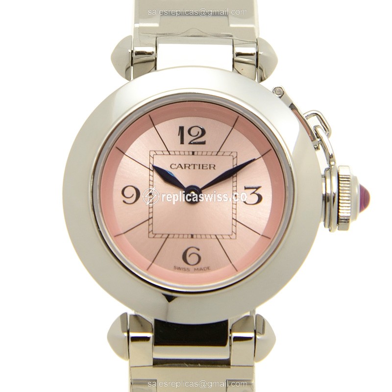 Luxurious Pink Dial Cartier Pasha De Cartier Quartz Steel Replica Watch, Exquisite Steel Clasp and