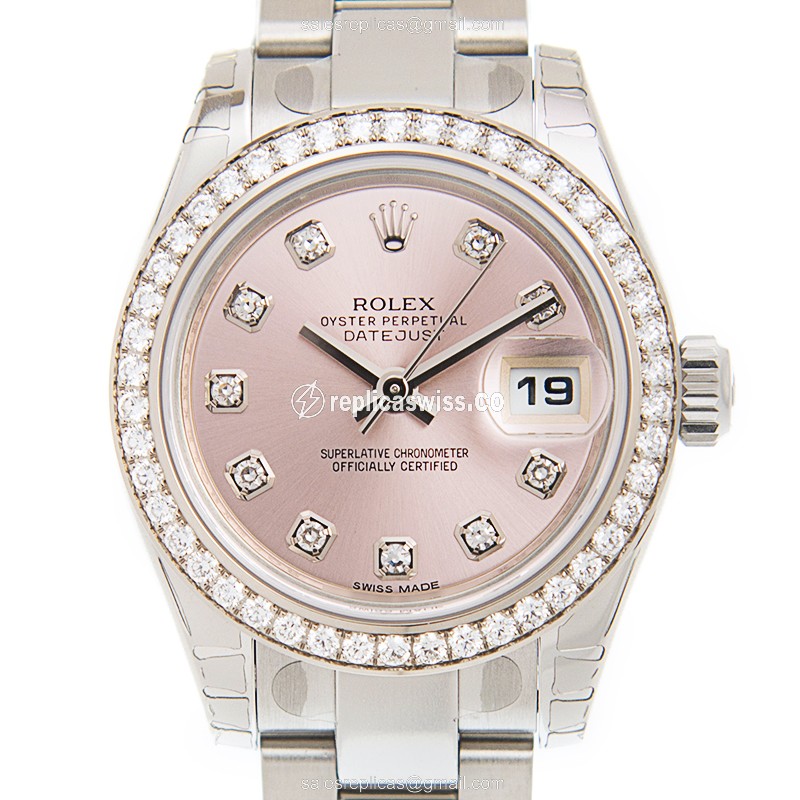 Luxurious Pink Dial Lady Datejust Replica by Rolex, Automatic Movement, 18kt White Gold Case &