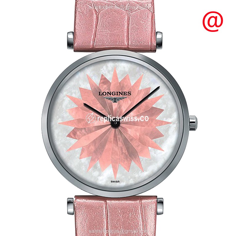 Luxurious Pink Dial Longines L4.209.4.04.2 Replica with Alligator Pink Strap Stainless Steel