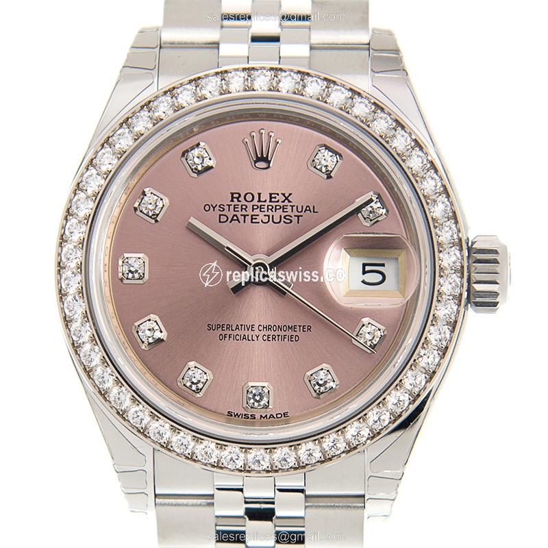 Luxurious Pink Dial Rolex Lady Datejust Replica in 18kt Steel with Automatic Movement & Silver