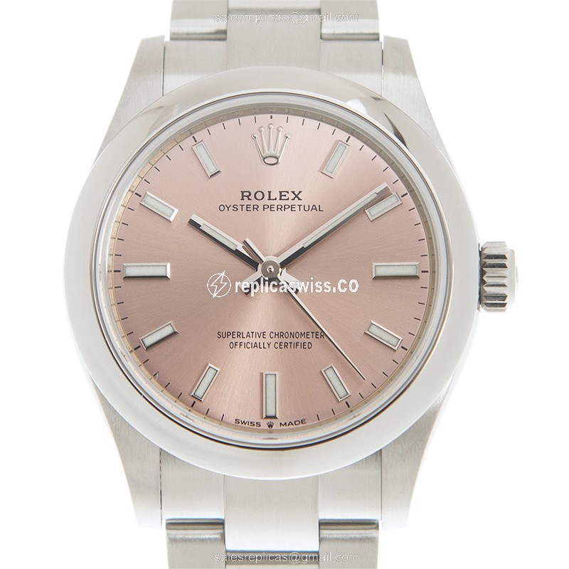 Luxurious Pink Dial Rolex OYSTER PERPETUAL Automatic Steel Watch with Steel Clasp