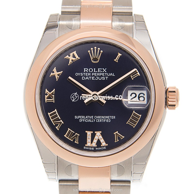 Luxurious Purple Dial Rolex Datejust Replica in 18kt Steel & Rose Gold, Automatic Movement Watch