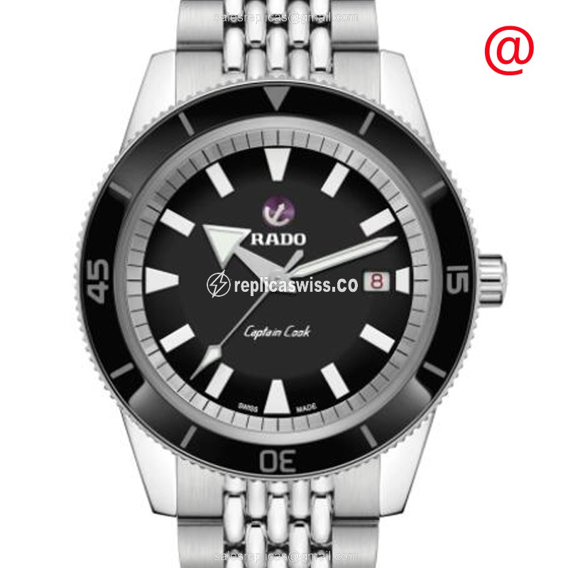 Luxurious Rado Captain Cook Automatic Watch in Stainless Steel with Black Dial & Silver Strap