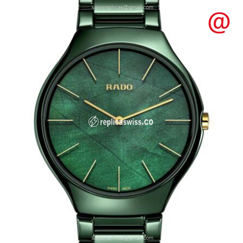 Luxurious Rado R27006912 True Thinline Quartz Ceramic Replica Watch with Green Dial & Green Ceramic