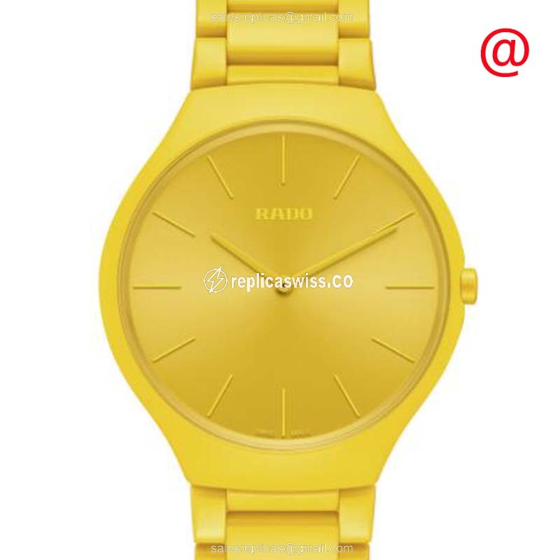 Luxurious Rado R27093632 TRUE THINLINE Replica, Gold Dial & Ceramic Case, Elegant Quartz Movement