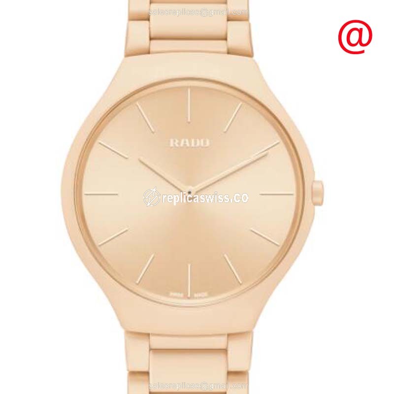 Luxurious Rado R27097672 TRUE THINLINE Quartz Ceramic Replica, Gold Dial & Ceramic Strap Watch
