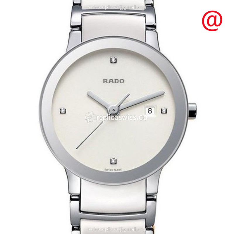 Luxurious Rado R30928722 Centrix Replica in Stainless Steel with White Dial Crystal Mirror Watch