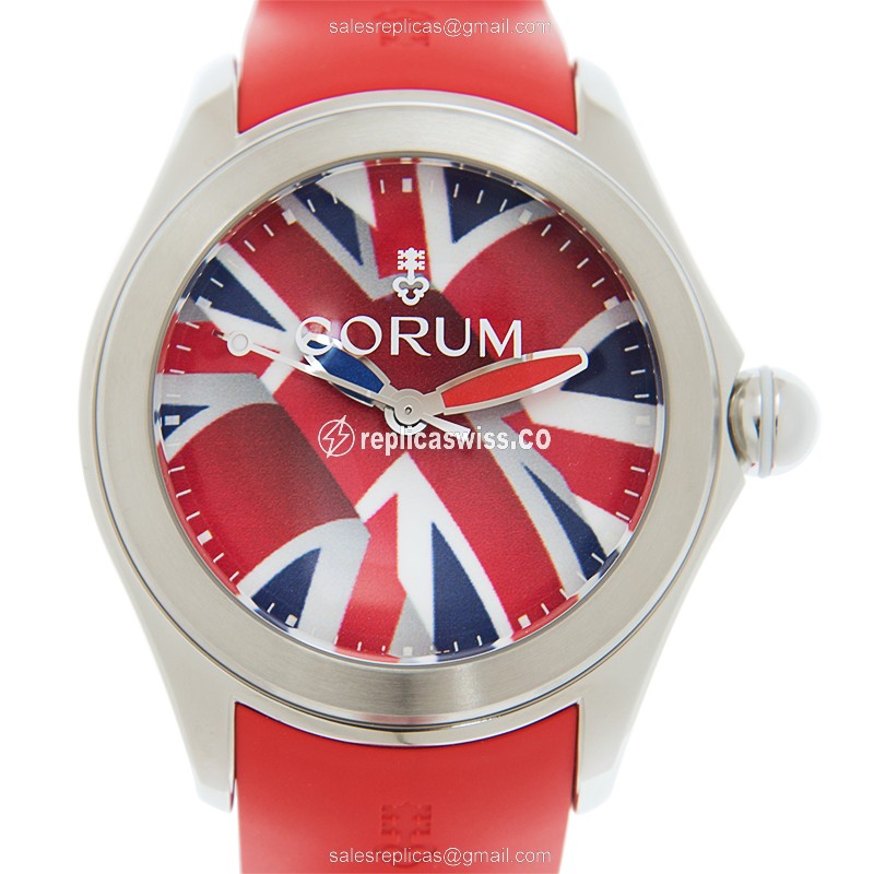 Luxurious Red Dial Automatic Steel Corum Bubble Watch, Rubber Strap Sapphire Crystal