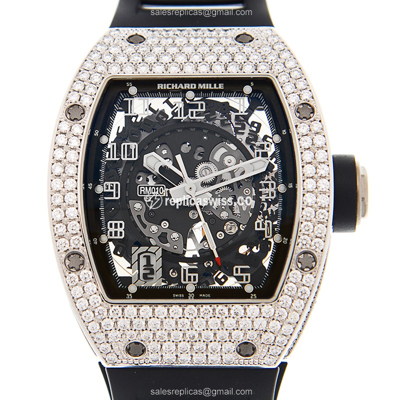 Luxurious Richard Mille RM010 AH Replica, Automatic Movement, 18kt White Gold Case, Black Dial &