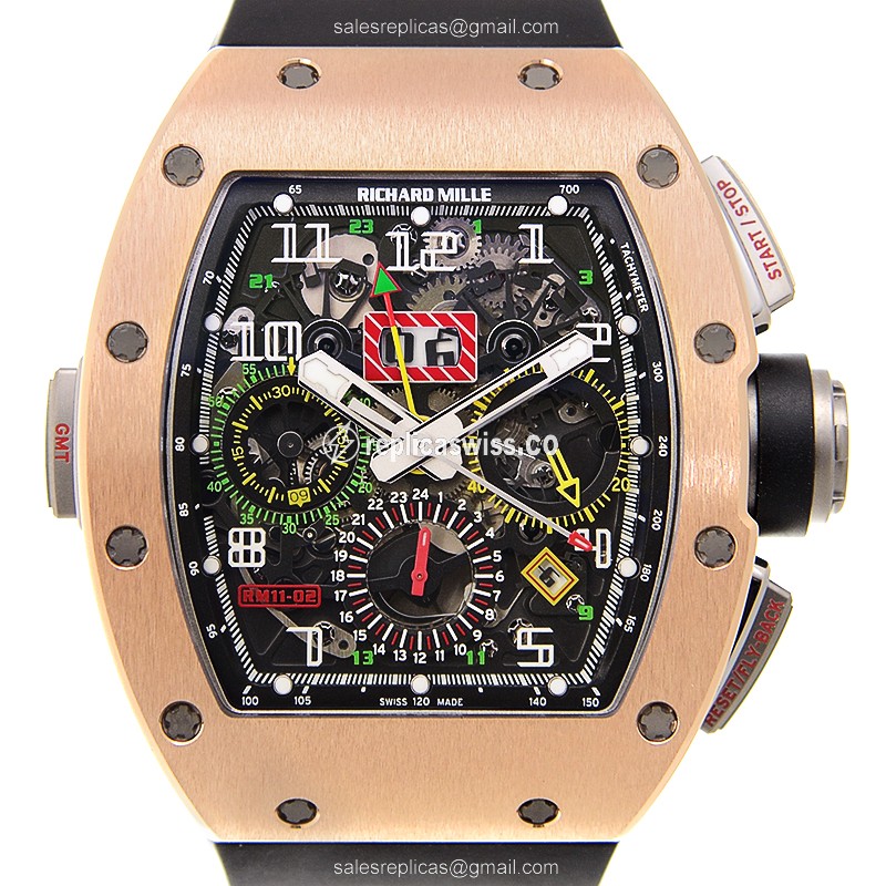 Luxurious Richard Mille RM11-02 Replica with Black Dial & 18kt Gold Case Watch