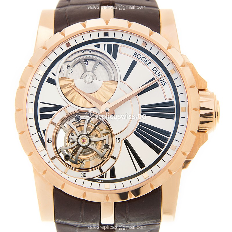 Luxurious Roger Dubuis RDDBEX0261 EXCALIBUR Automatic Replica, White Dial & 18kt Gold Case Watch