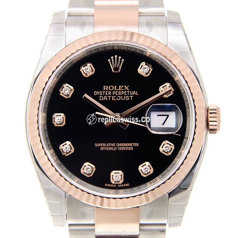 Luxurious Rolex 116231G DATEJUST Automatic in 18kt Steel & Rose Gold, Black Dial & Sapphire Crystal