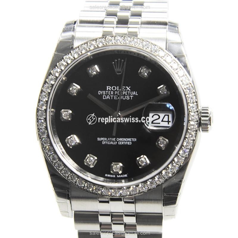 Luxurious Rolex 116244GBKJUB Datejust Replica in Black Dial Stainless Steel Case Watch