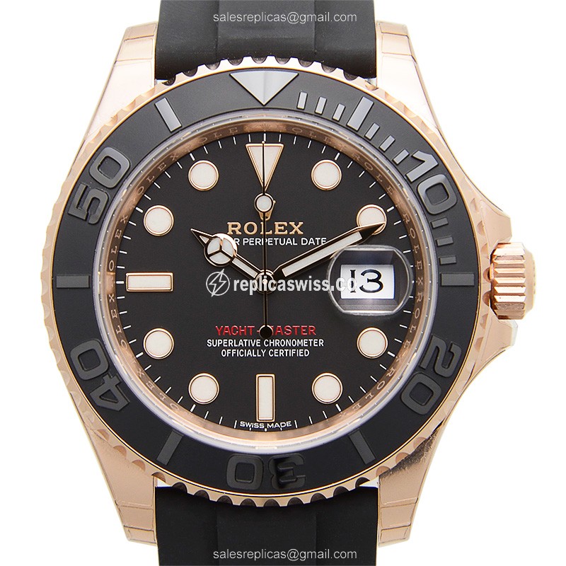 Luxurious Rolex 116655BK Yacht Master Replica with Automatic Movement Black Rubber Strap Watch