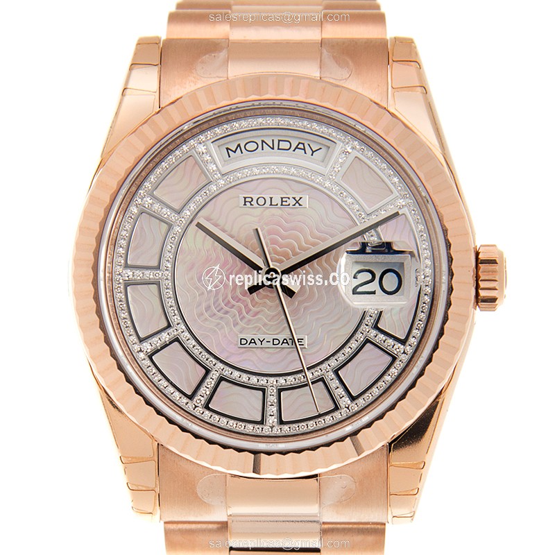 Luxurious Rolex 118235PKMOPCAROUSELDIA Replica in 18kt Pink Gold, Automatic Movement Sapphire