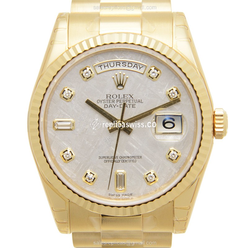 Luxurious Rolex 118238AMETE Replica with Silver Dial & Gold Clasp Automatic Movement Watch