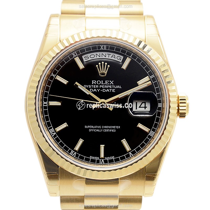 Luxurious Rolex 118238BK DAY-DATE Replica with Black Dial Automatic Movement Watch