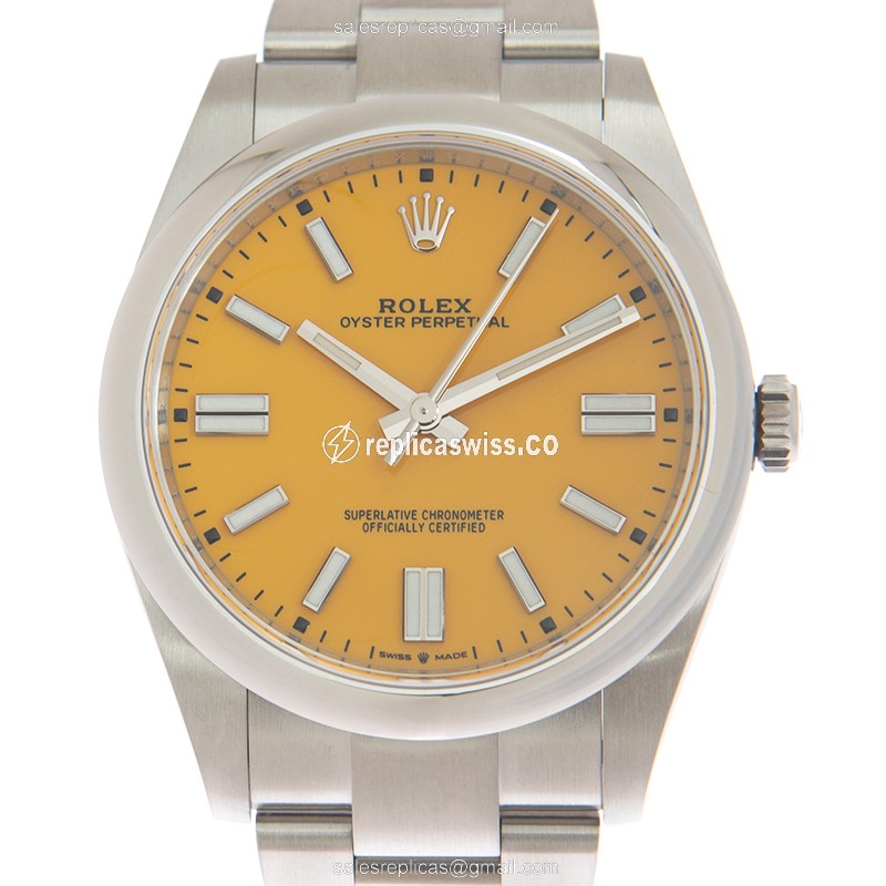Luxurious Rolex 124300-0004 OYSTER Replica in Yellow Dial & Steel Case, Automatic Movement Watch