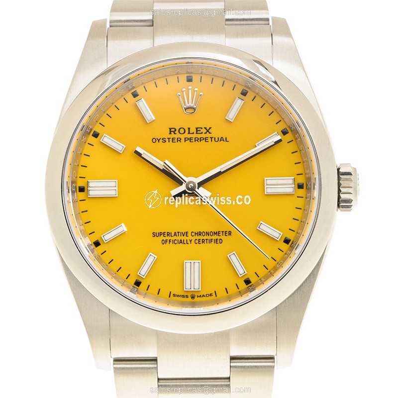 Luxurious Rolex 126000-0004 OYSTER PERPETUAL Replica in Yellow Dial & Stainless Steel Case Watch